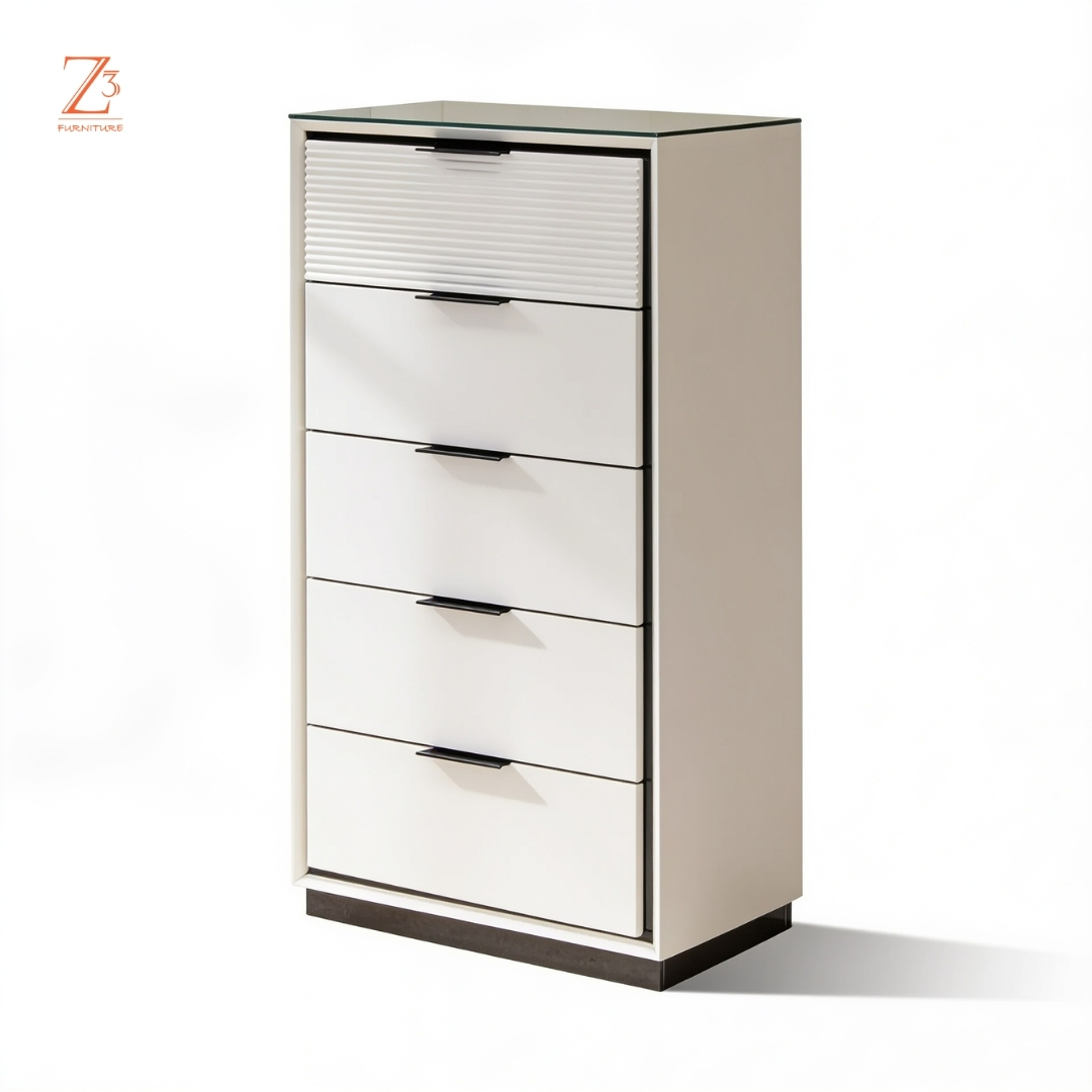 PearlLine 5 Drawer Chest of Drawers – Pure White zcube Furniture 3