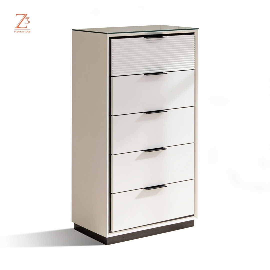 PearlLine 5 Drawer Chest of Drawers – Pure White zcube Furniture 5