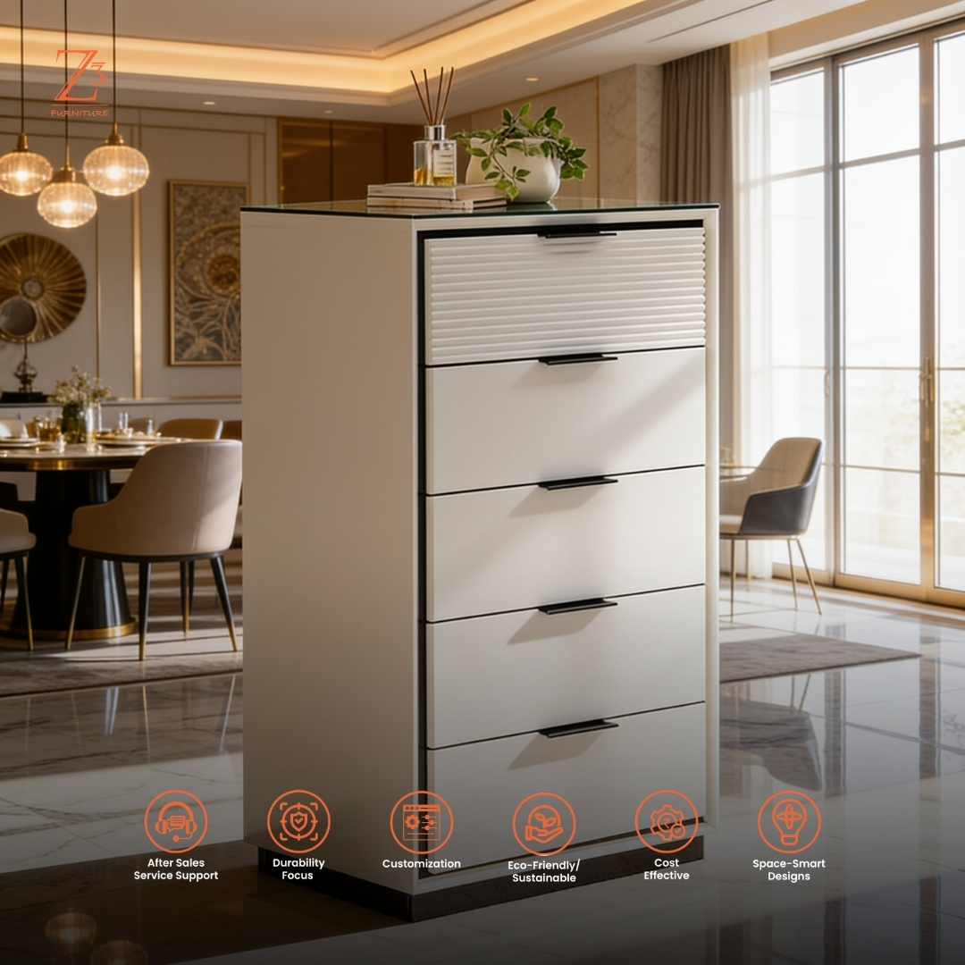 PearlLine 5 Drawer Chest of Drawers – Pure White zcube Furniture 6