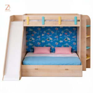 PlayScape Slide Bunk Bed with Storage – White zcube Furniture 1