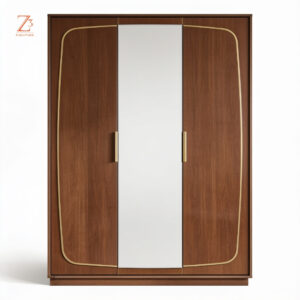 RoyalAura 3 Door Wardrobe with Mirror – Champagne Gold zcube furniture 1