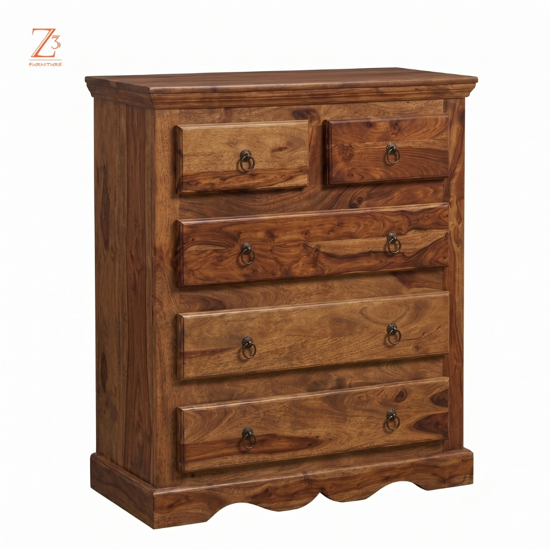 RoyalSheesham 5 Drawer Chest of Drawers – Heritage Brown zcube Furniture 3