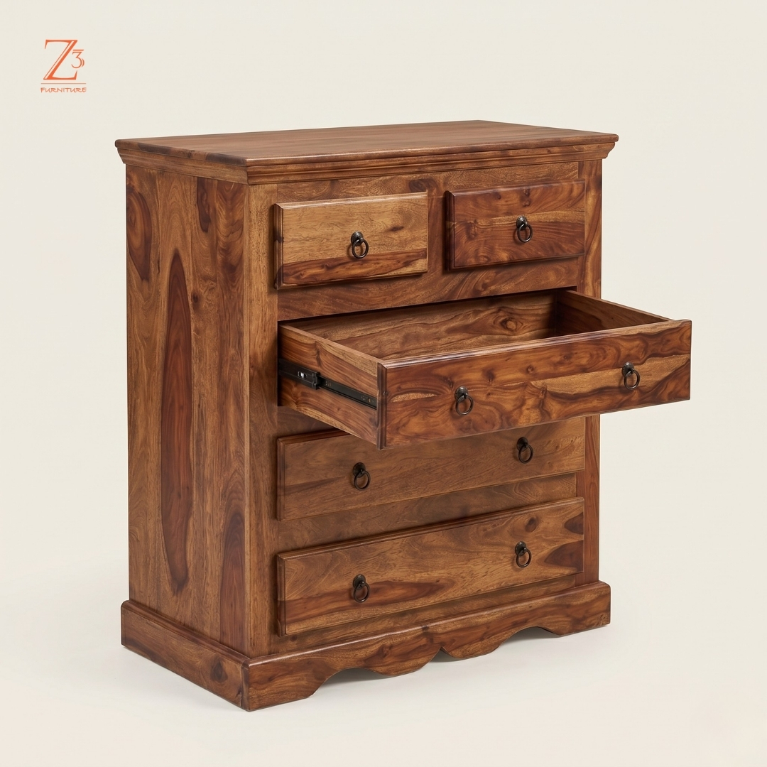 RoyalSheesham 5 Drawer Chest of Drawers – Heritage Brown zcube Furniture 4