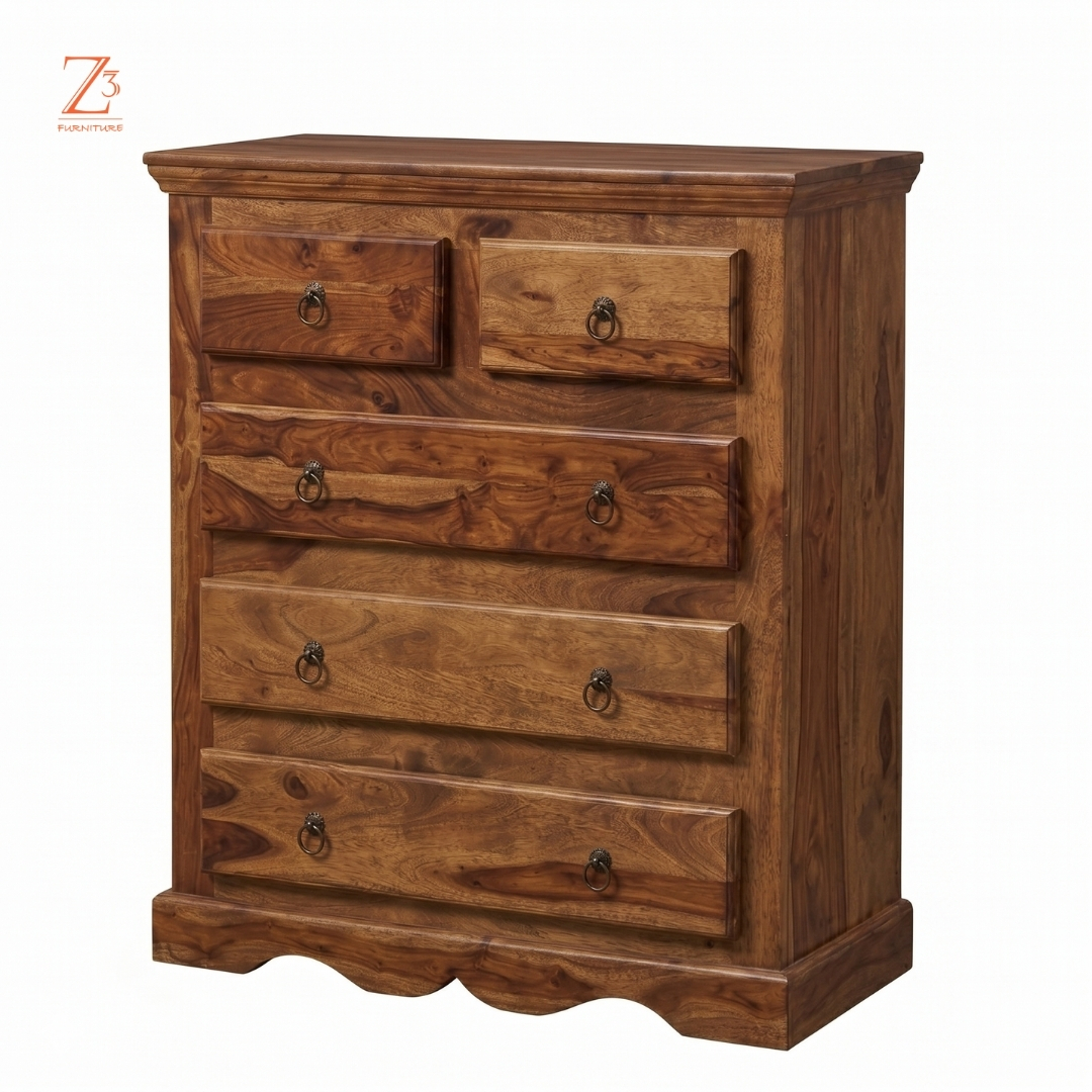 RoyalSheesham 5 Drawer Chest of Drawers – Heritage Brown zcube Furniture 5
