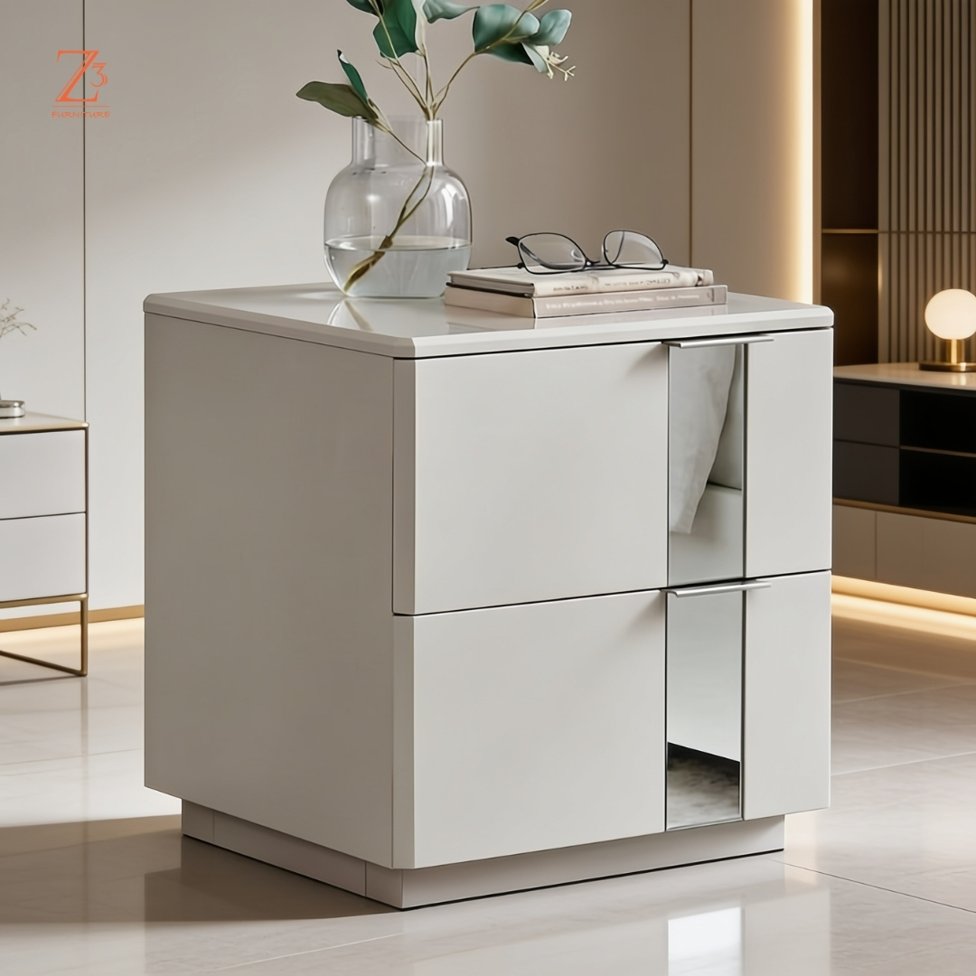 SilverEdge Bedside Table with Drawers – Urban Grey zcube Furniture 2