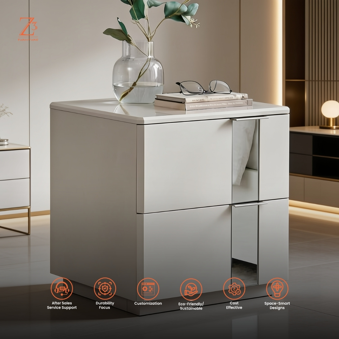 SilverEdge Bedside Table with Drawers – Urban Grey zcube Furniture 6