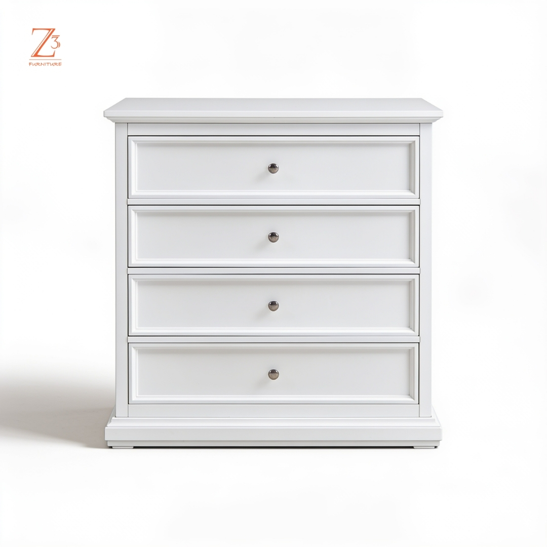 SnowVista 4 Drawer Chest of Drawers – Elegant White zcube Furniture 1