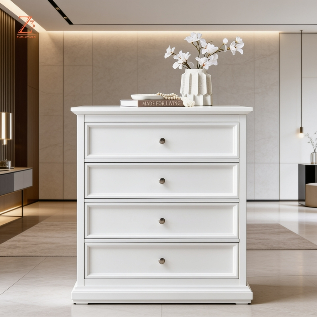SnowVista 4 Drawer Chest of Drawers – Elegant White zcube Furniture 2