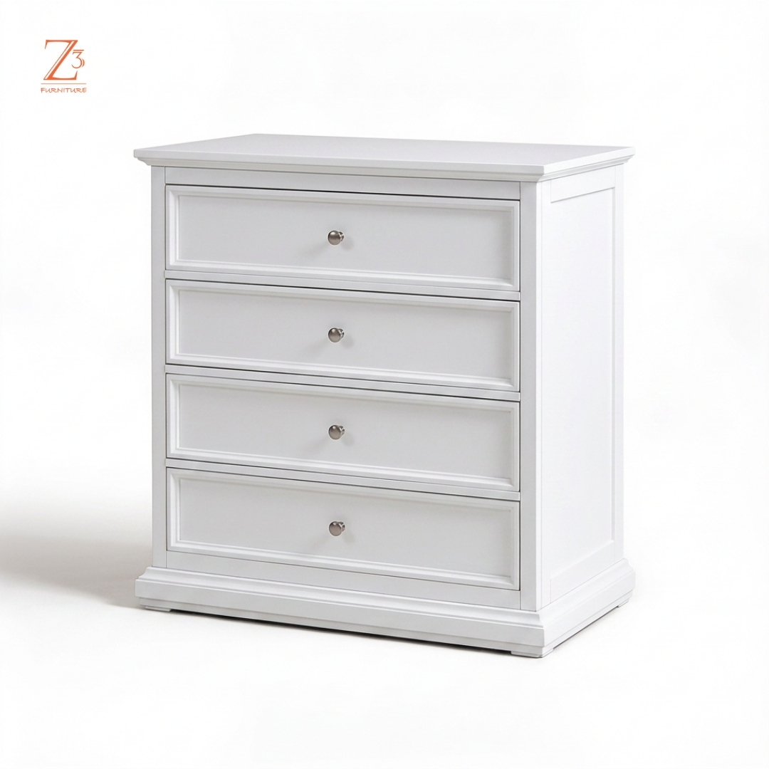 SnowVista 4 Drawer Chest of Drawers – Elegant White zcube Furniture 3
