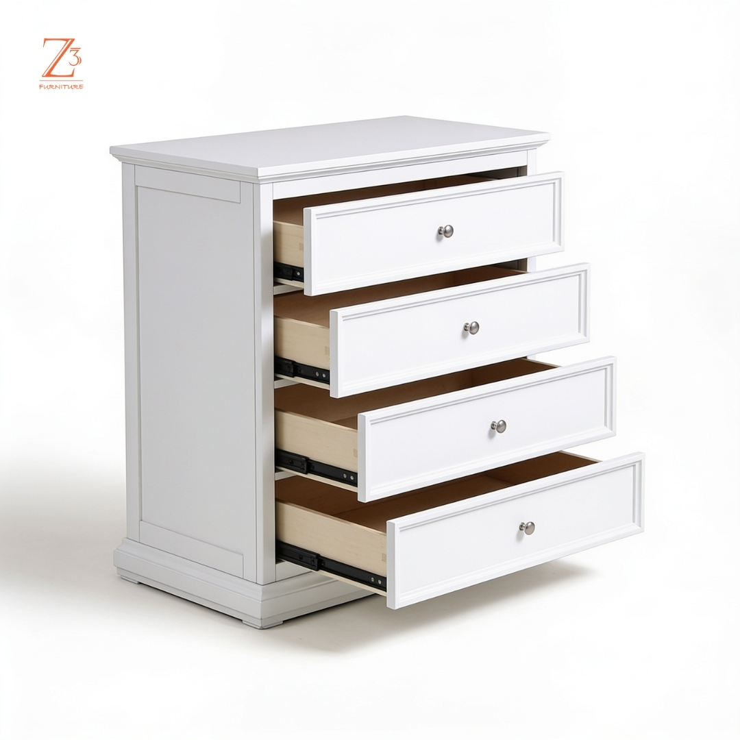 SnowVista 4 Drawer Chest of Drawers – Elegant White zcube Furniture 4
