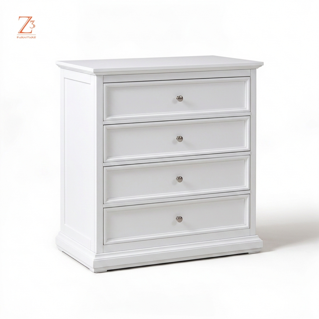 SnowVista 4 Drawer Chest of Drawers – Elegant White zcube Furniture 5