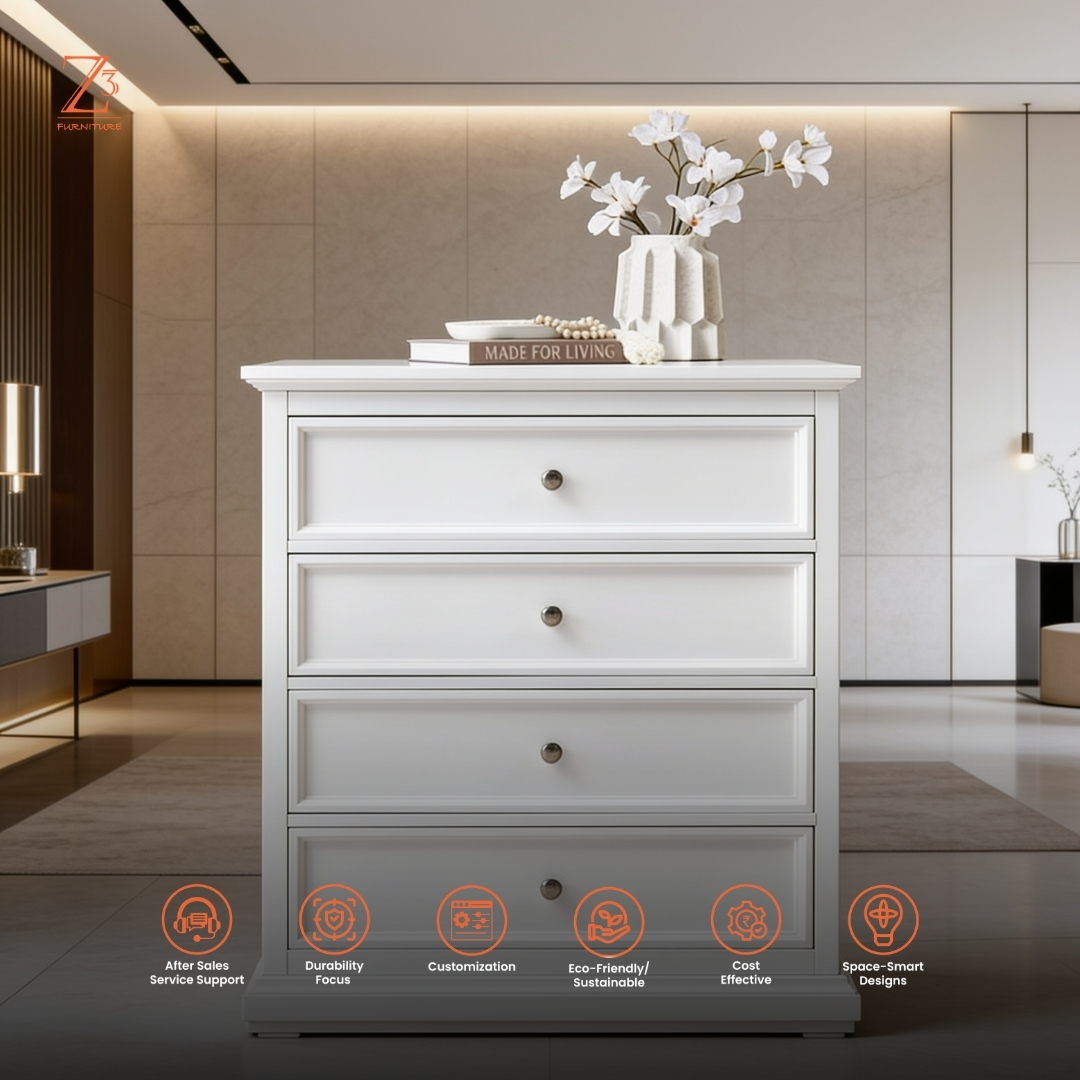 SnowVista 4 Drawer Chest of Drawers – Elegant White zcube Furniture 6