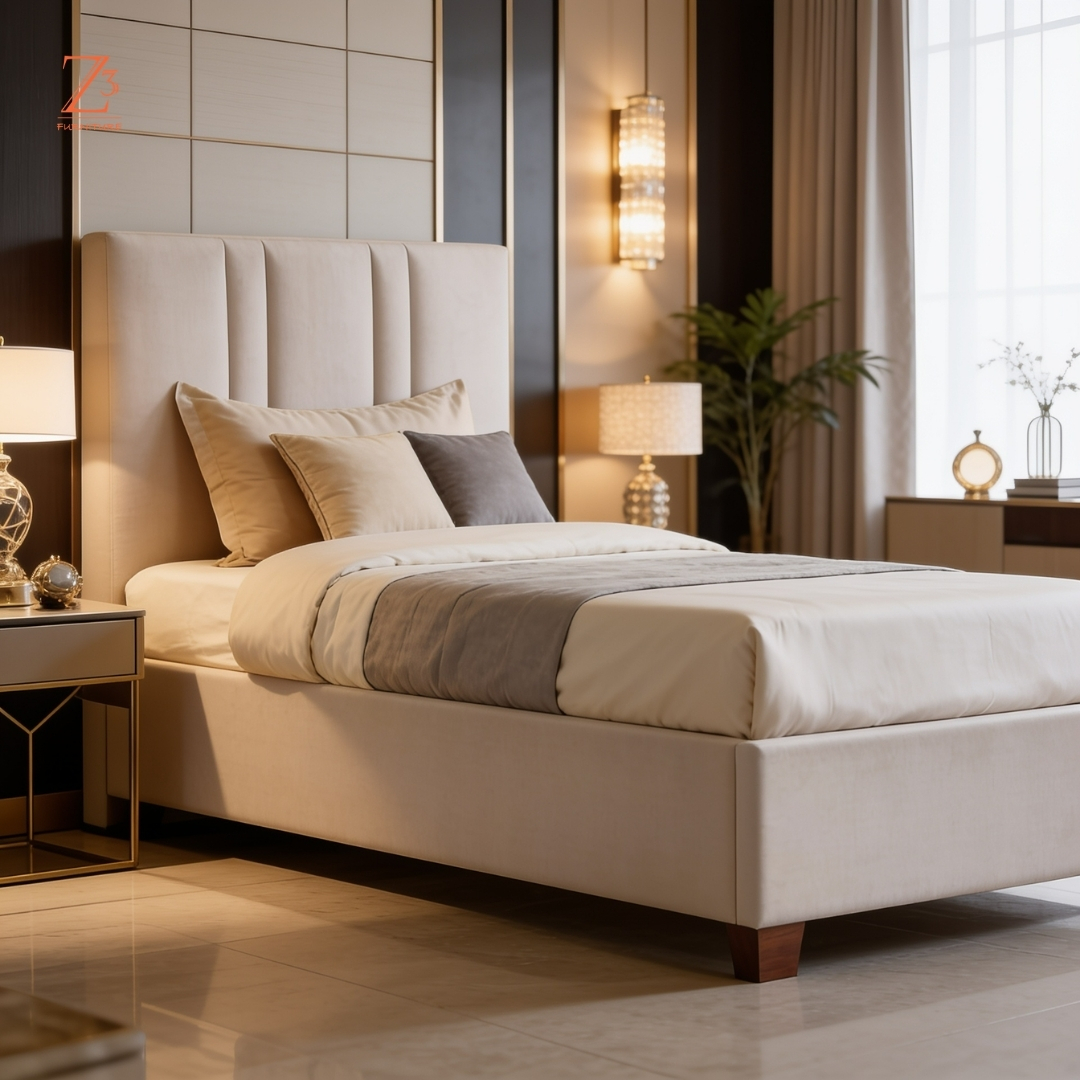 Veloura Beige Hydraulic Single Bed zcube Furniture 2