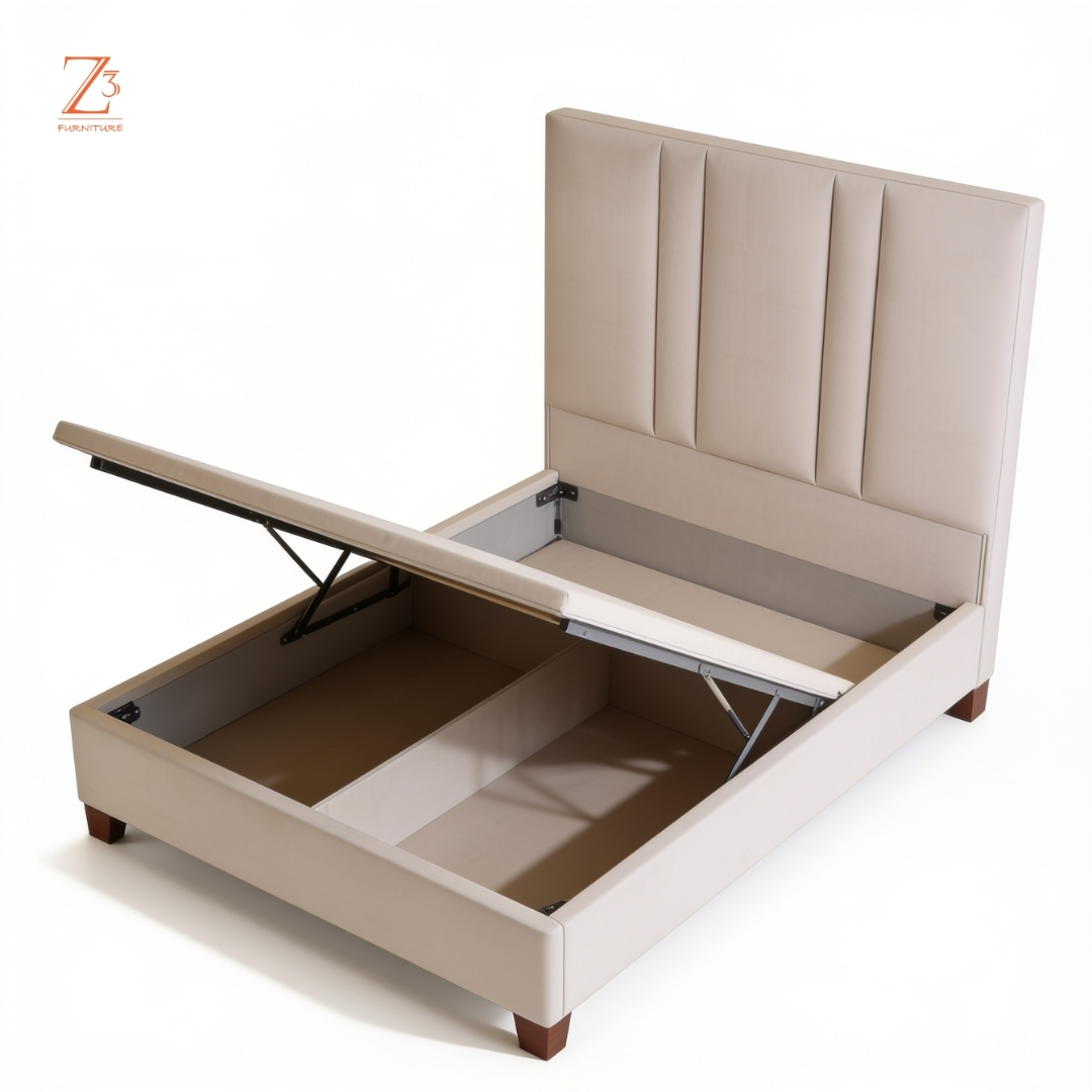 Veloura Beige Hydraulic Single Bed zcube Furniture 4